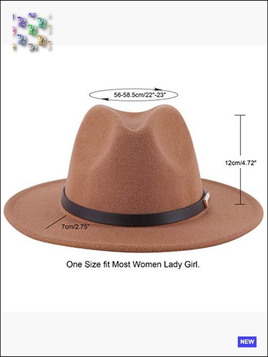 Retro Wide Brim Floppy Fedora Hat with Buckle Belt Wool Blend One Size main image 5